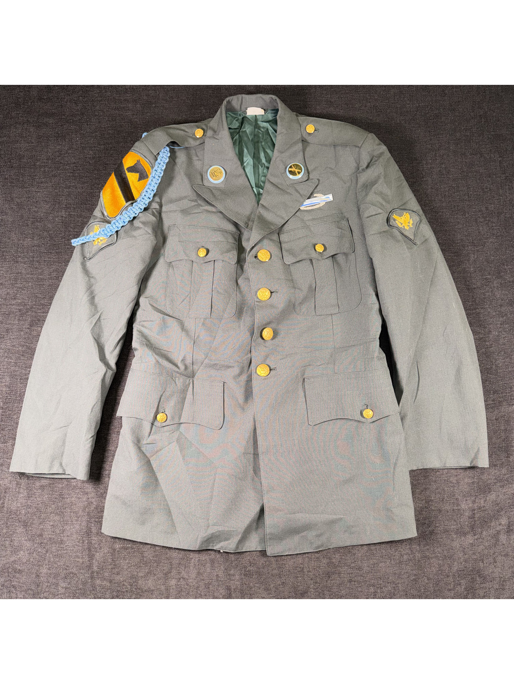 Vintage U.S. Military Officer Dress Jacket 37R with Medals and Patches